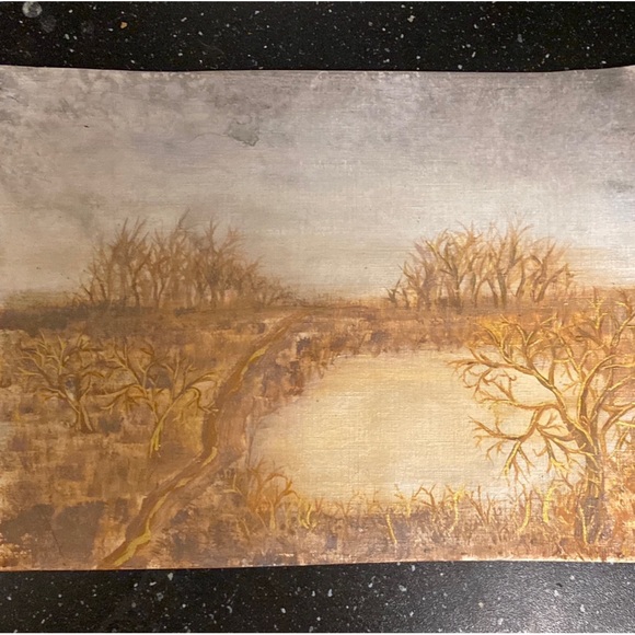 Rustic Autumn Landscape Watercolour Painting Handmade Original Art Water & Trees - Picture 1 of 9